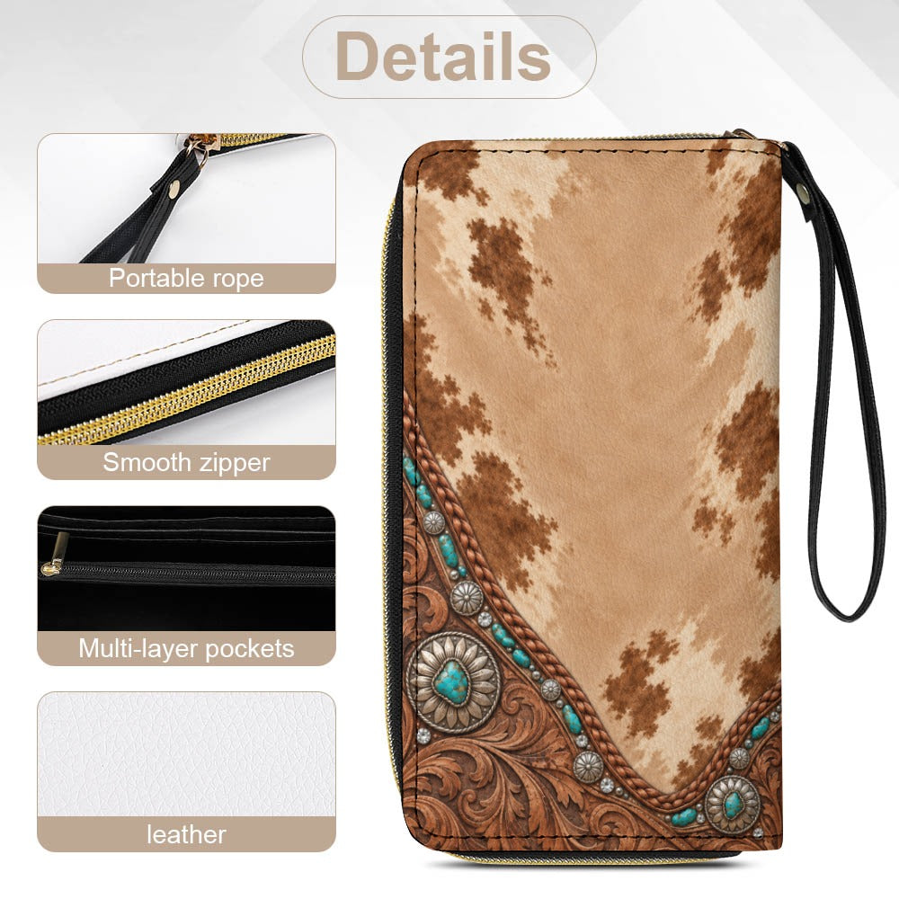 Dust & Diamonds Western Cowhide & Turquoise Print Wristlet Wallet
