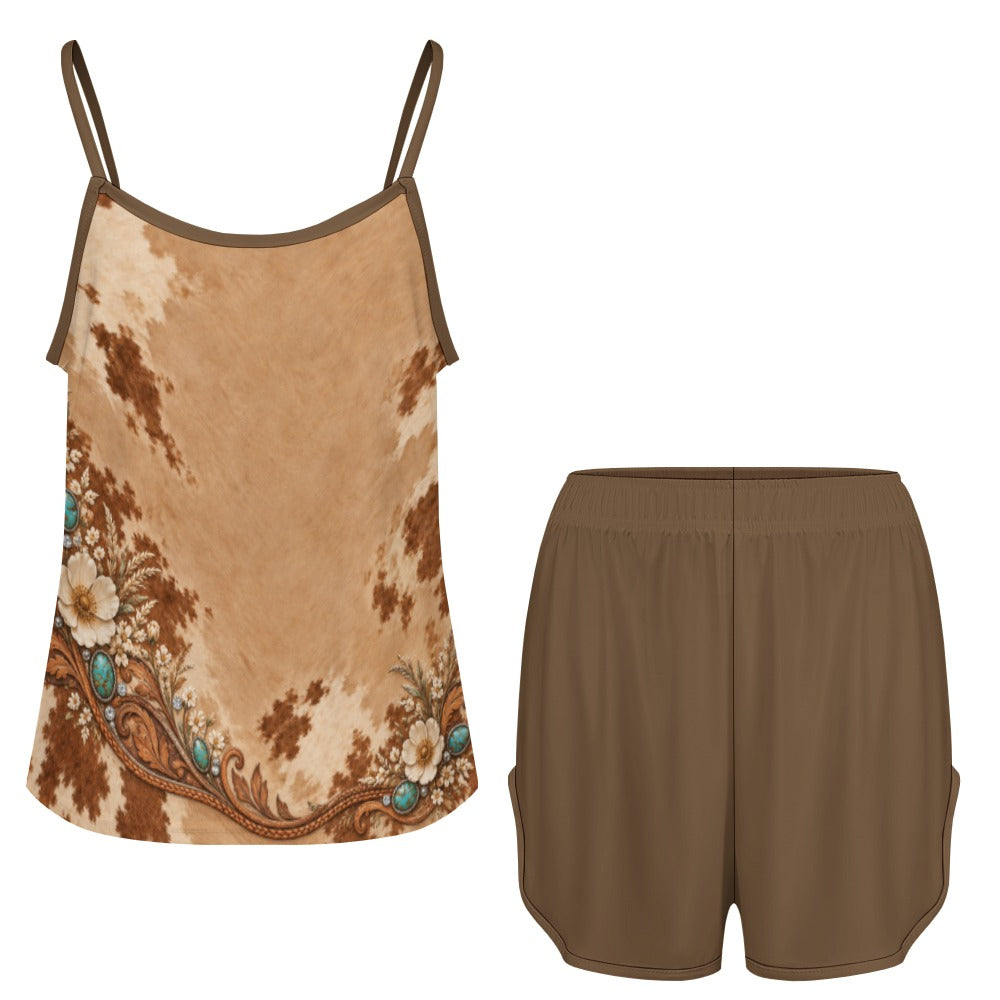 Dust & Diamonds Western Cowhide & Turquoise Cami Pajama Set