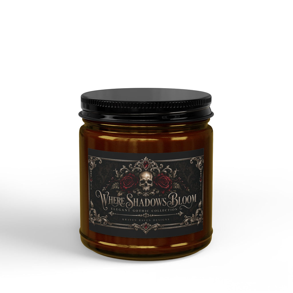 Where Shadows Bloom — Elegant Gothic Scented Soy Candle | Amber Jar, 4 oz & 9 oz