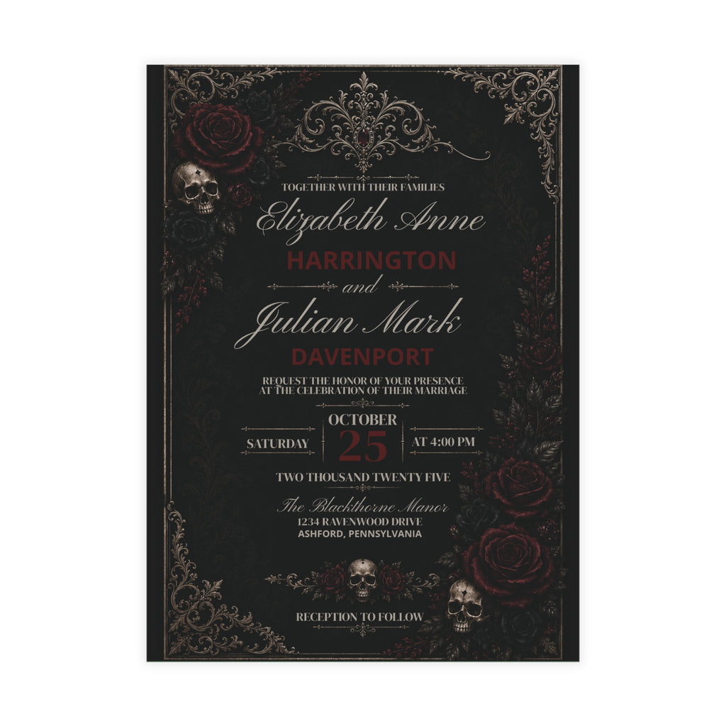 Elegant Gothic Wedding Invitation - Personalized Black & Burgundy Gothic Invitation