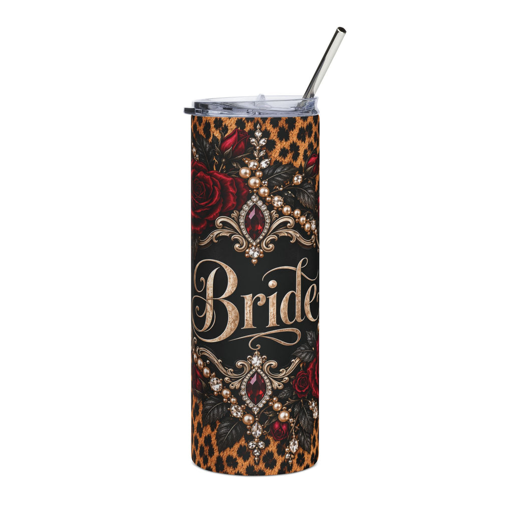 Wildly in Love Bride Tumbler – Cheetah Print & Burgundy Roses Wedding Gift, 20 oz