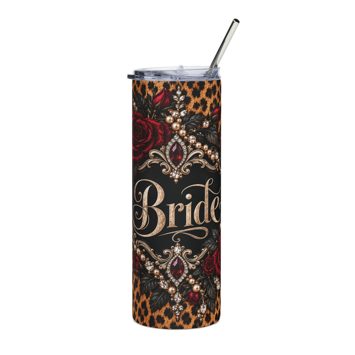 Wildly in Love Bride Tumbler – Cheetah Print & Burgundy Roses Wedding Gift, 20 oz