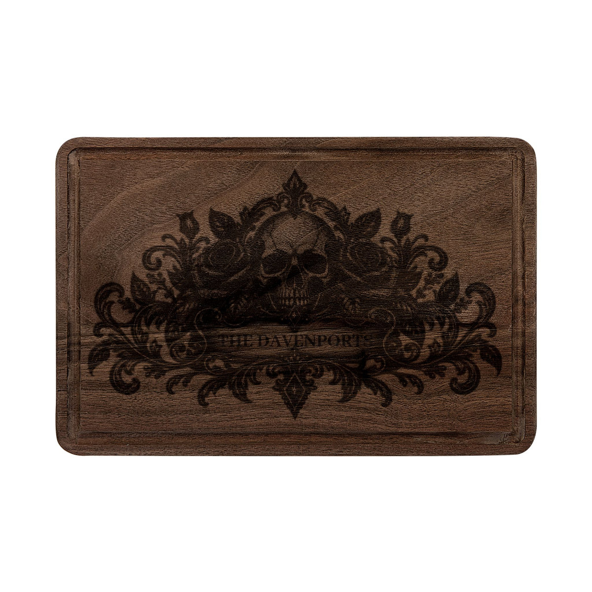 Where Shadows Bloom Personalized Gothic Cutting Board — Engraved Skull & Roses