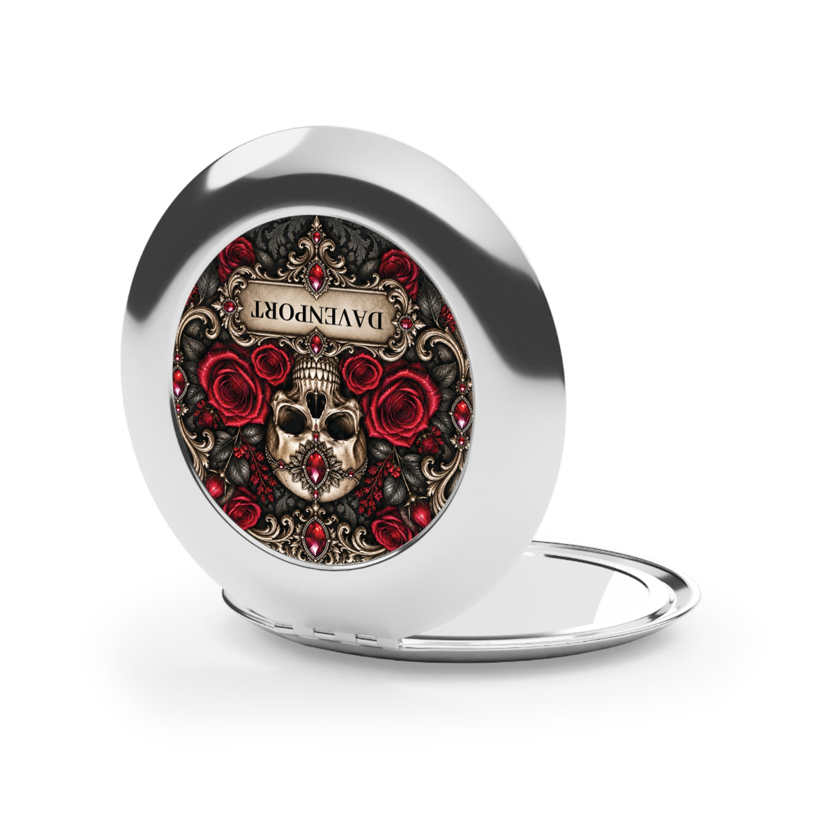 Personalized Gothic Compact Mirror — Where Shadows Bloom Skull & Roses