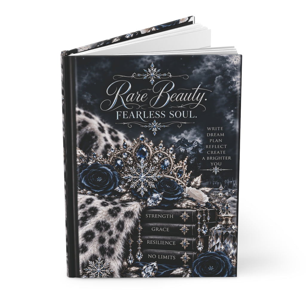 Snow Leopard Hardcover Journal — “Rare Beauty. Fearless Soul.” Luxury Lined Notebook