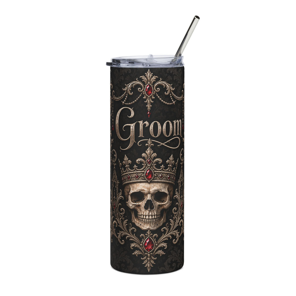 Elegant Gothic Groom Tumbler – Crowned Skull Wedding Gift, 20 oz