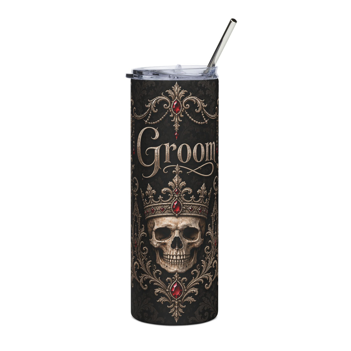 Elegant Gothic Groom Tumbler – Crowned Skull Wedding Gift, 20 oz
