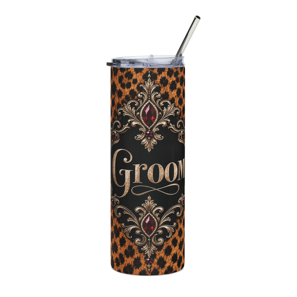 Wildly in Love Groom Tumbler – Cheetah Print & Burgundy Jewel Wedding Gift, 20 oz