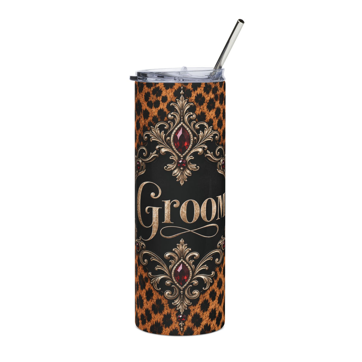 Wildly in Love Groom Tumbler – Cheetah Print & Burgundy Jewel Wedding Gift, 20 oz