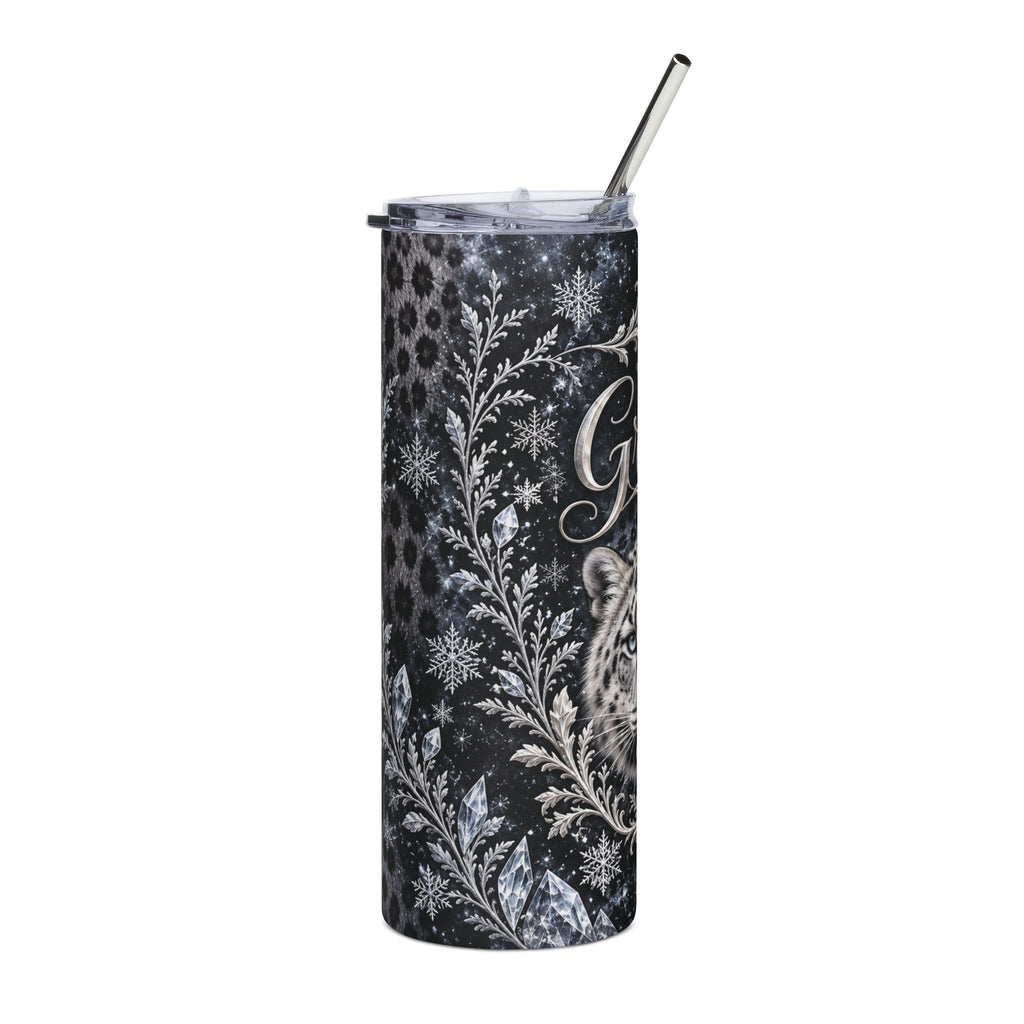 Snow Leopard Groom Tumbler – Icy Silver Winter Wedding Gift, 20 oz