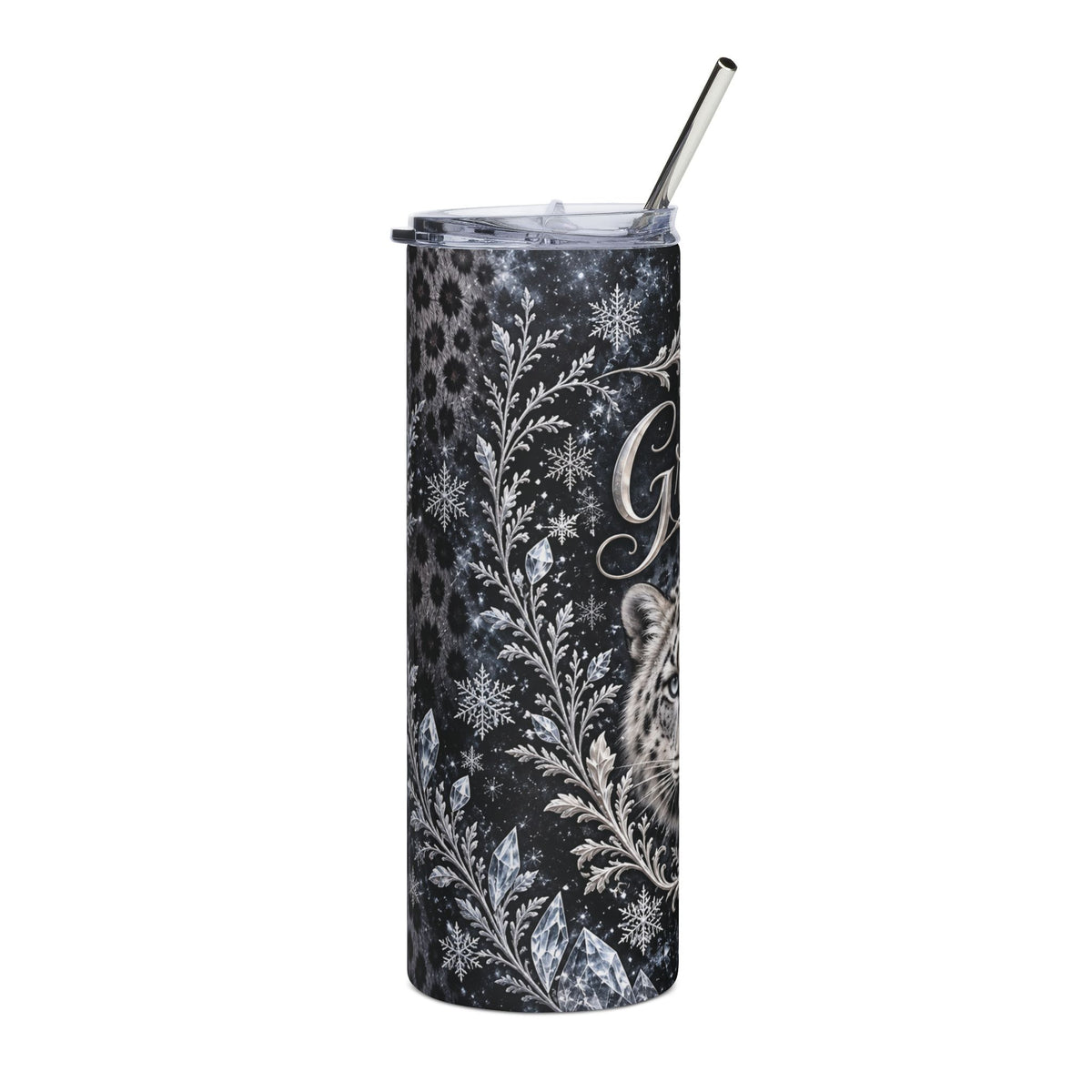 Snow Leopard Groom Tumbler – Icy Silver Winter Wedding Gift, 20 oz
