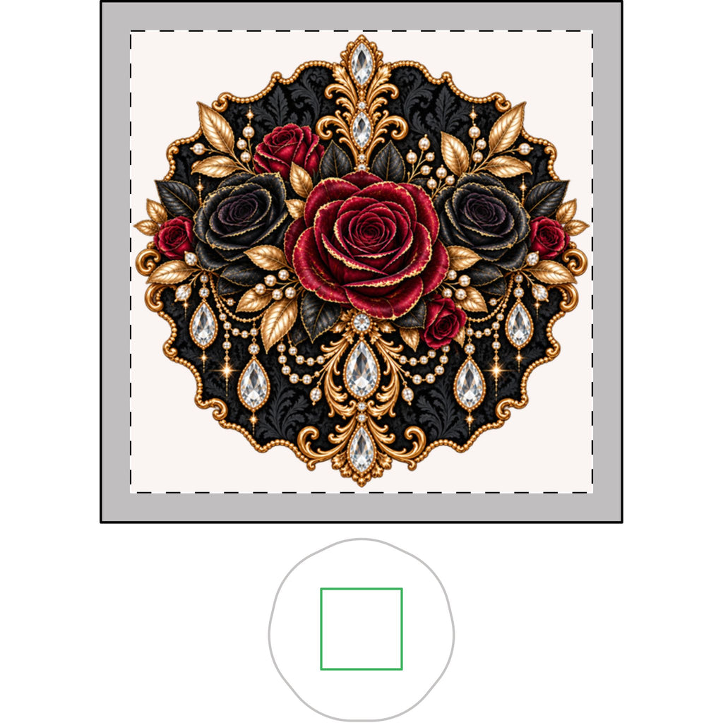 Champagne After Dark Wavy Round Ceramic Trinket Tray — Burgundy Roses, Black Florals & Crystal
