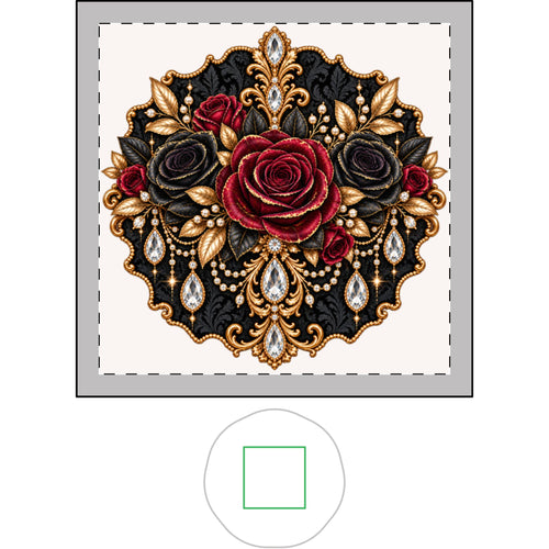 Champagne After Dark Wavy Round Ceramic Trinket Tray — Burgundy Roses, Black Florals & Crystal