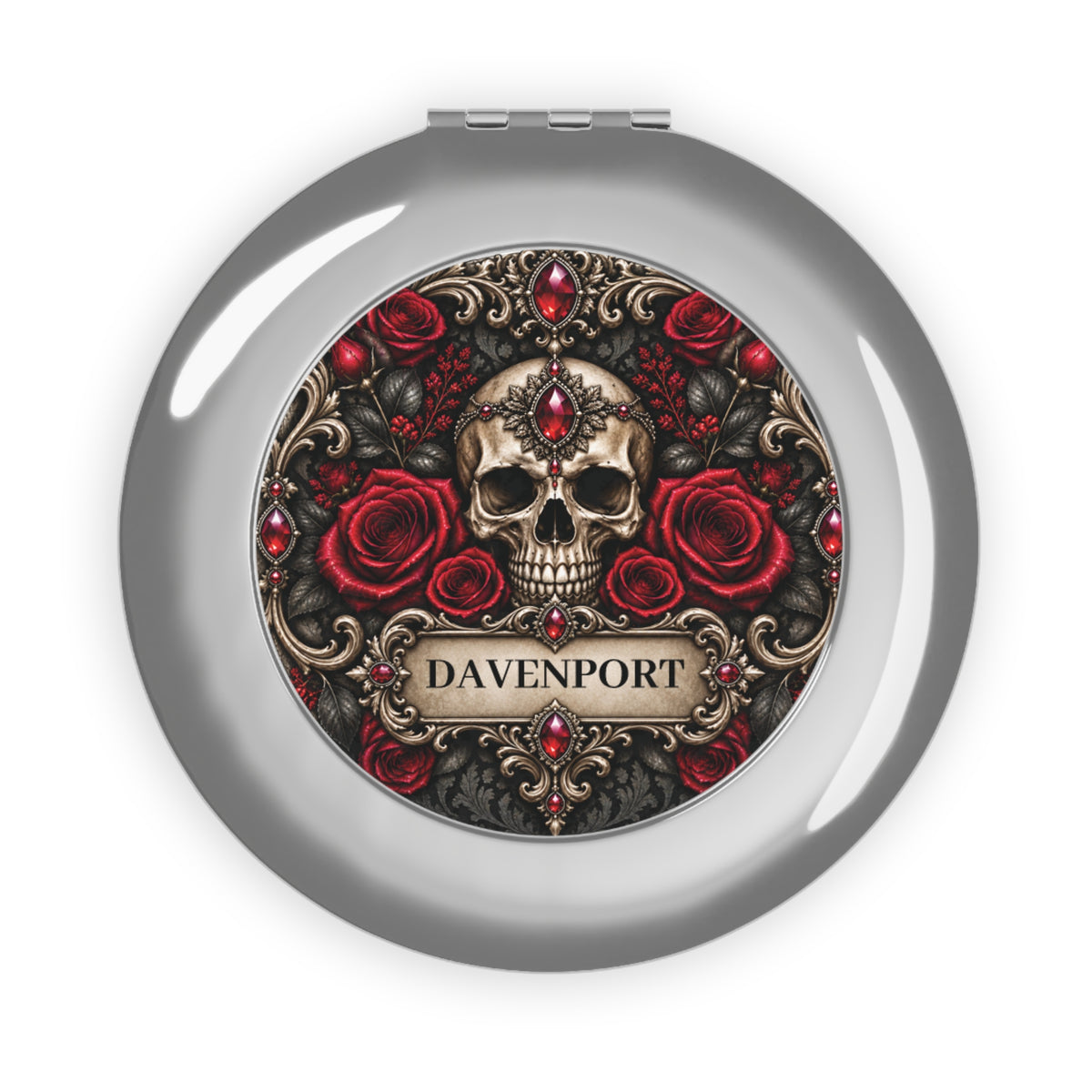 Personalized Gothic Compact Mirror — Where Shadows Bloom Skull & Roses