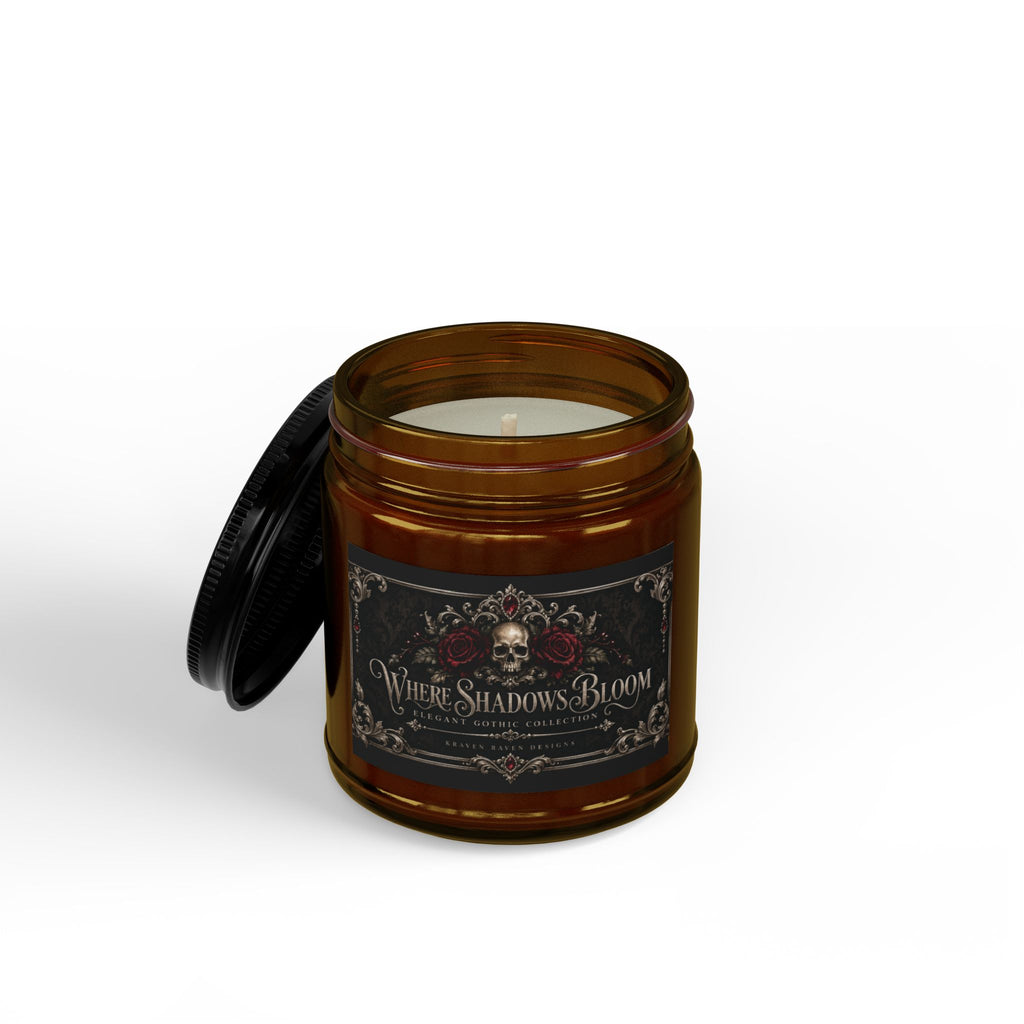 Where Shadows Bloom — Elegant Gothic Scented Soy Candle | Amber Jar, 4 oz & 9 oz