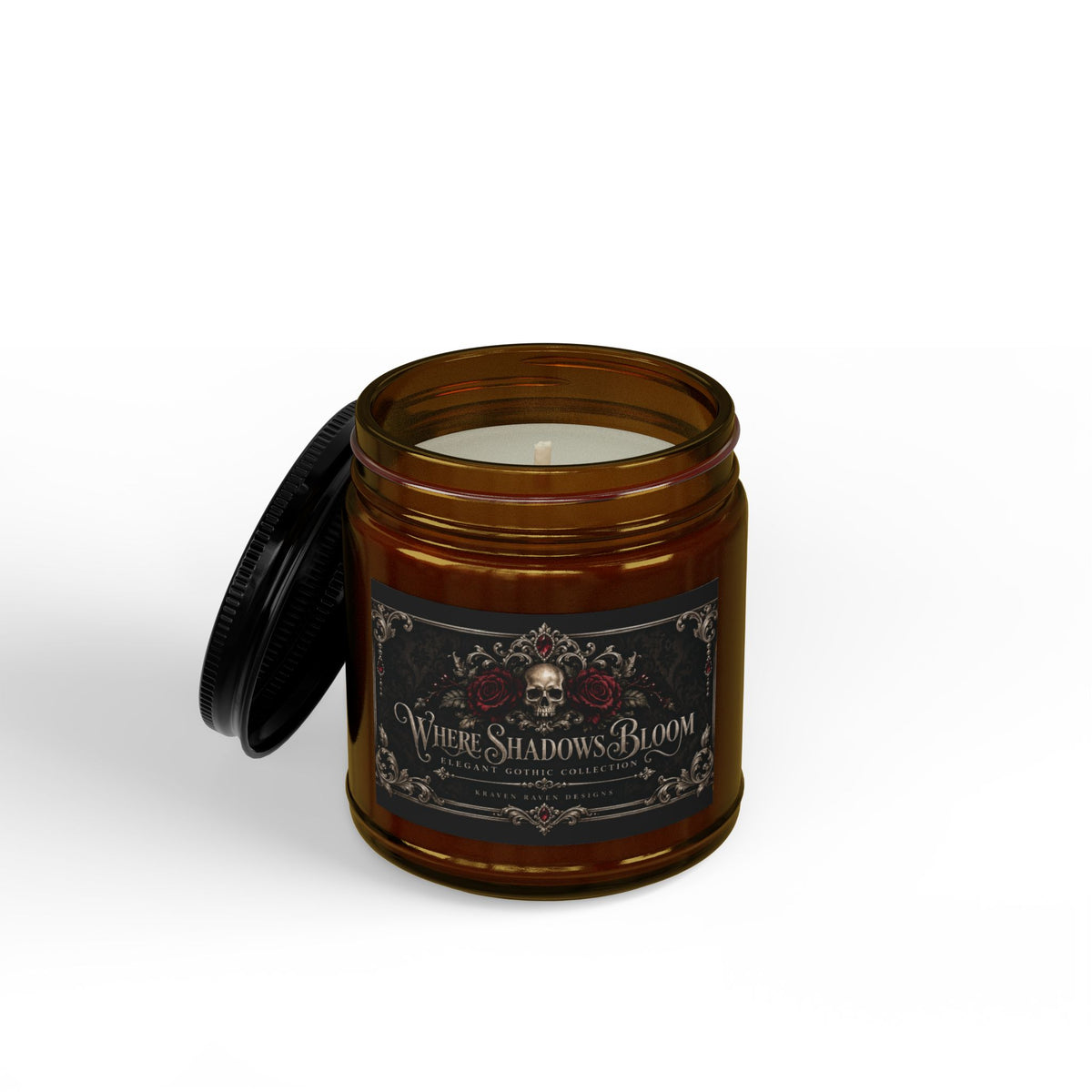 Where Shadows Bloom — Elegant Gothic Scented Soy Candle | Amber Jar, 4 oz & 9 oz