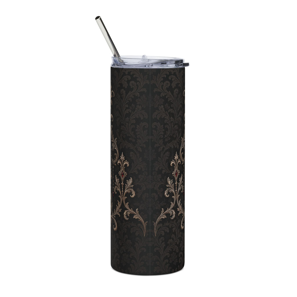 Elegant Gothic Bride Tumbler – Burgundy Roses & Skull Wedding Gift, 20 oz