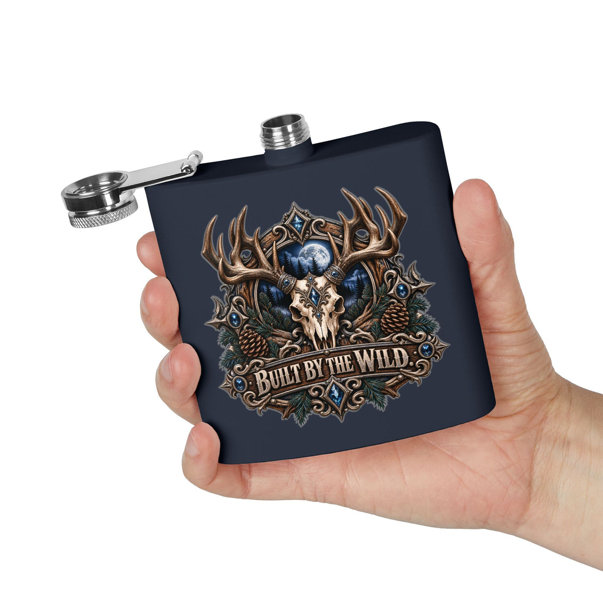 Built by the Wild 6oz Stainless Steel Flask – Moonlit Timber Men’s Collection | Kraven Raven Designs