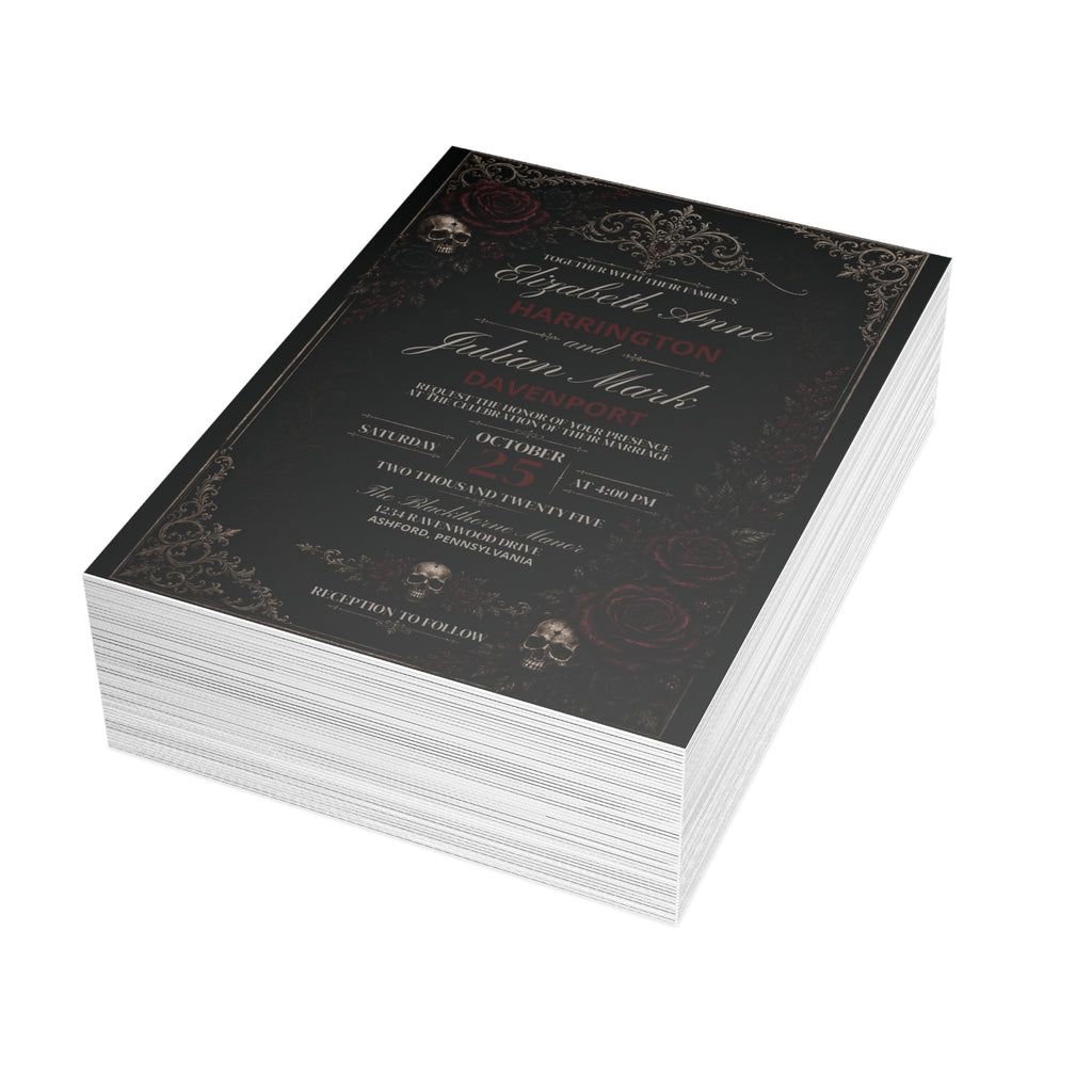 Elegant Gothic Wedding Invitation - Personalized Black & Burgundy Gothic Invitation