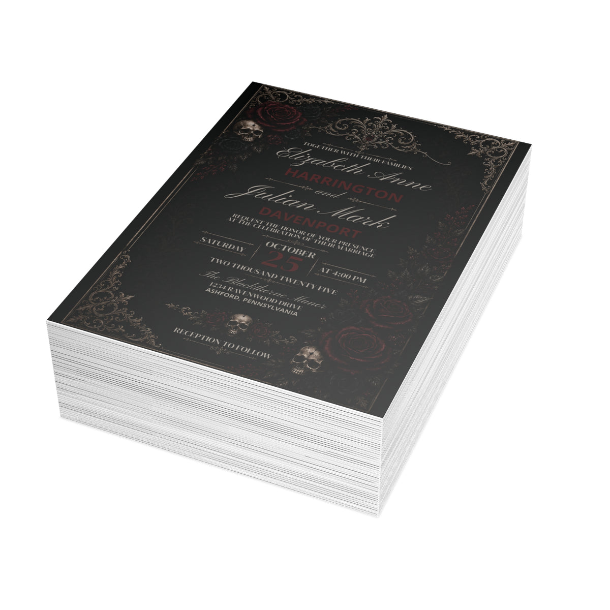 Elegant Gothic Wedding Invitation - Personalized Black & Burgundy Gothic Invitation