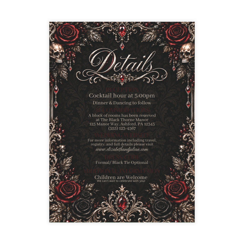 Elegant Gothic Details Card – Personalized Wedding Details