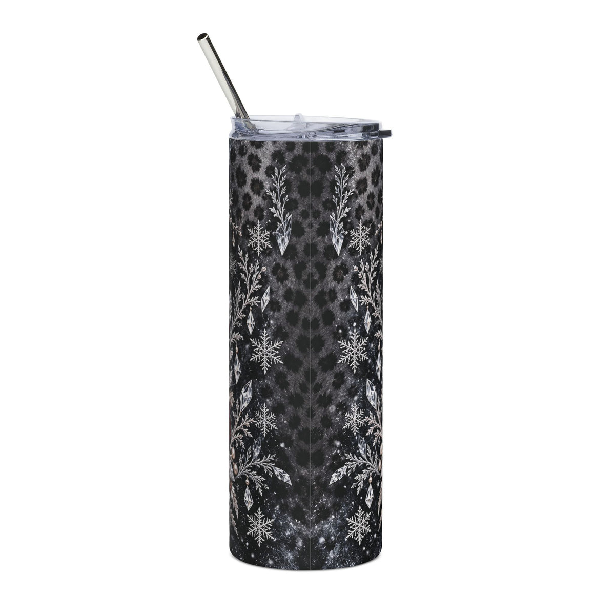 Snow Leopard Bride Tumbler – Winter Wedding Gift with Ivory & Burgundy Roses, 20 oz