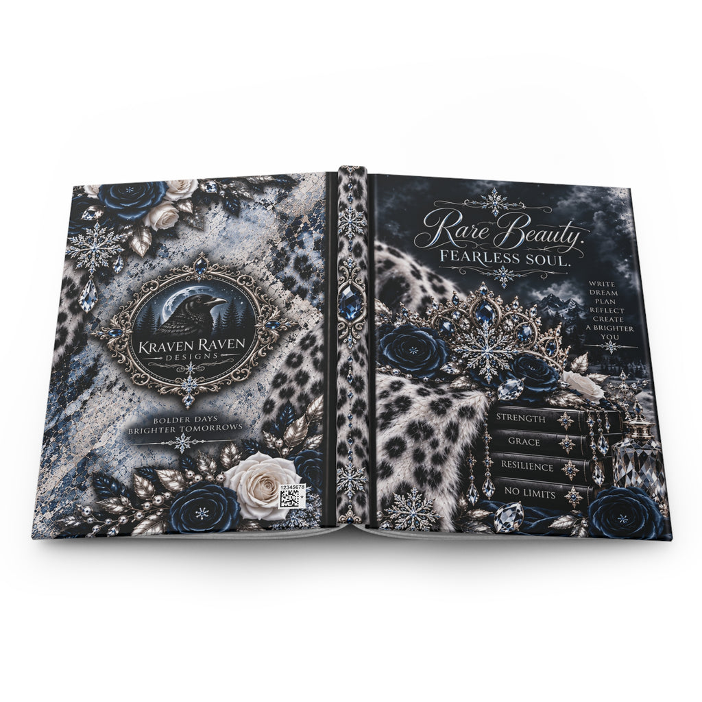 Snow Leopard Hardcover Journal — “Rare Beauty. Fearless Soul.” Luxury Lined Notebook
