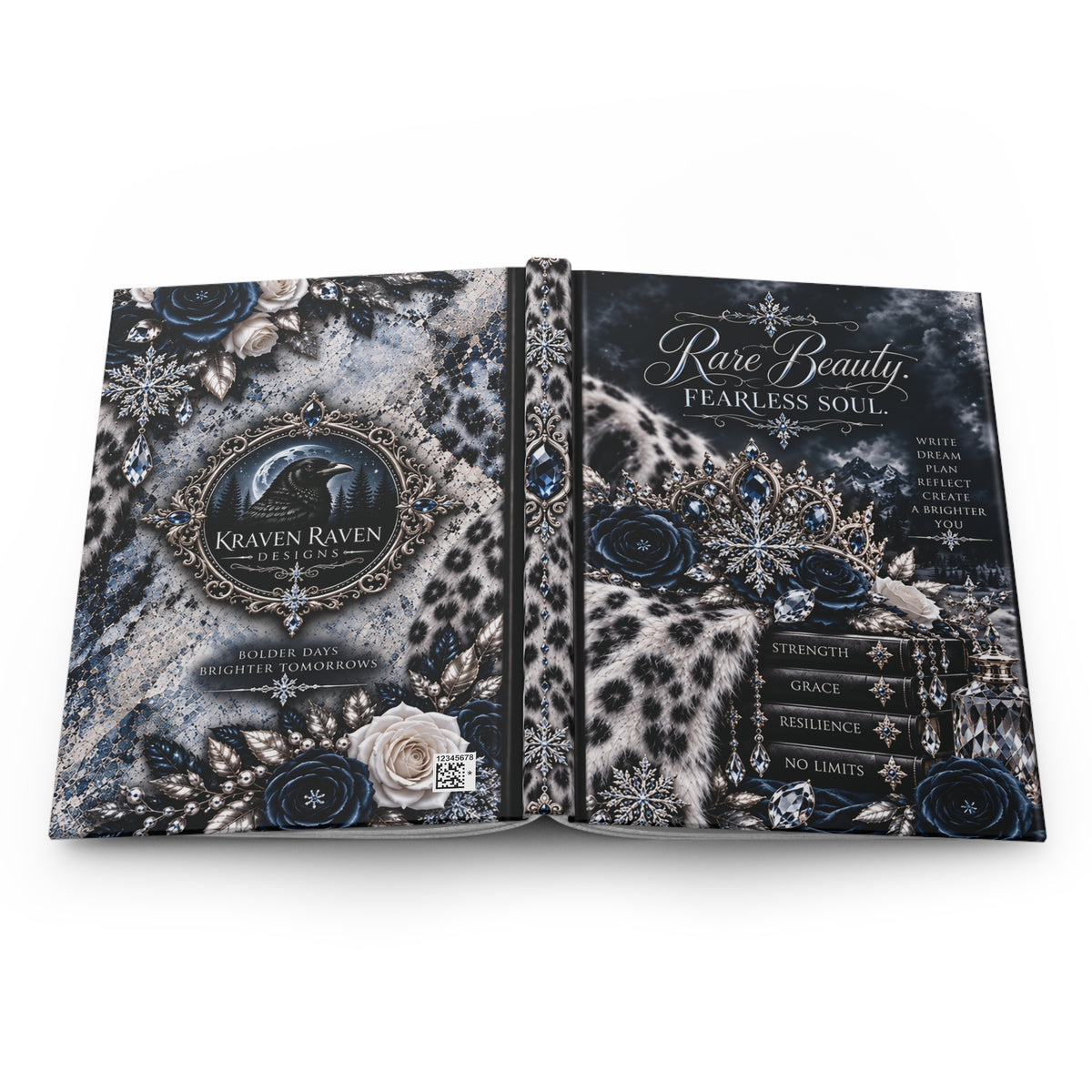 Snow Leopard Hardcover Journal — “Rare Beauty. Fearless Soul.” Luxury Lined Notebook