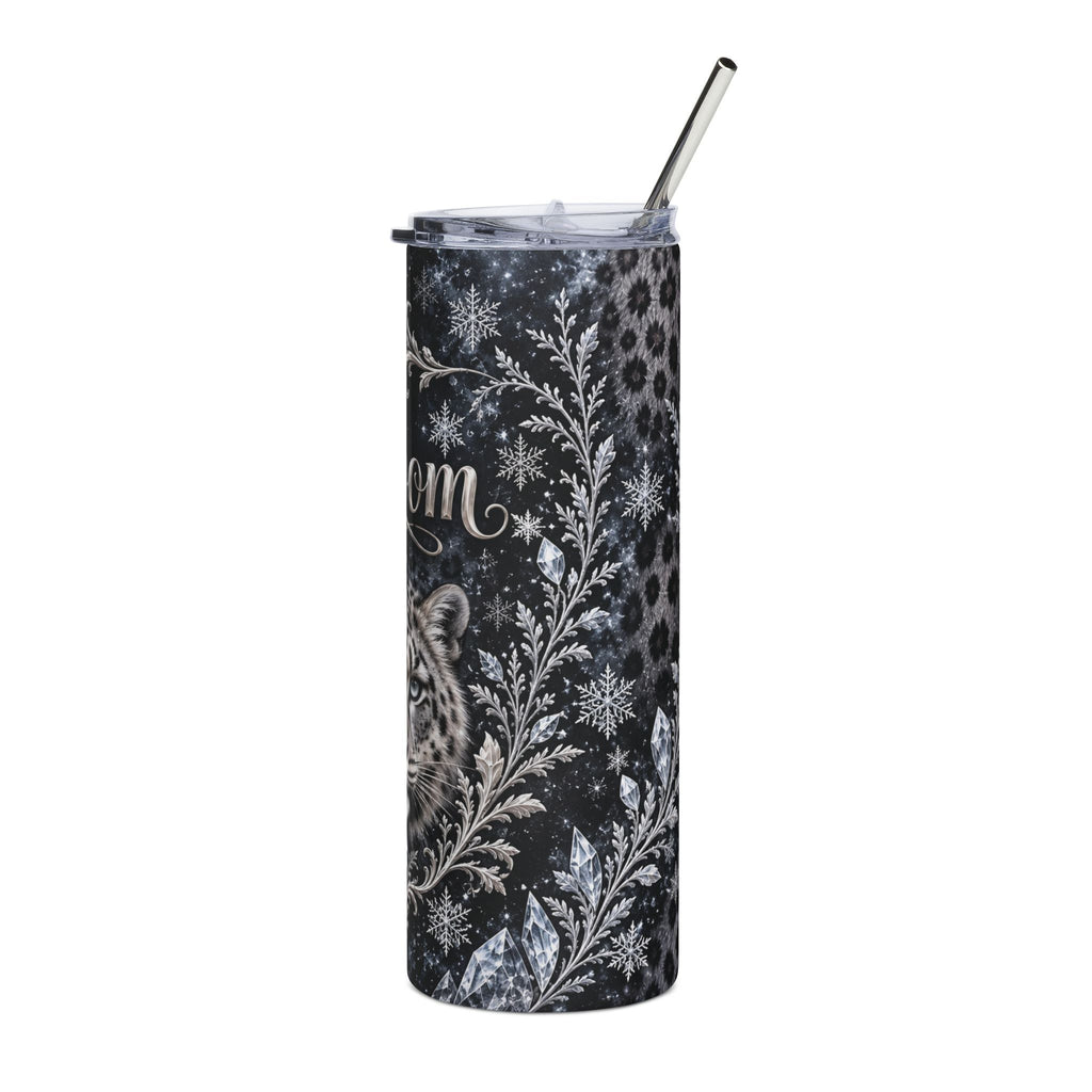 Snow Leopard Groom Tumbler – Icy Silver Winter Wedding Gift, 20 oz