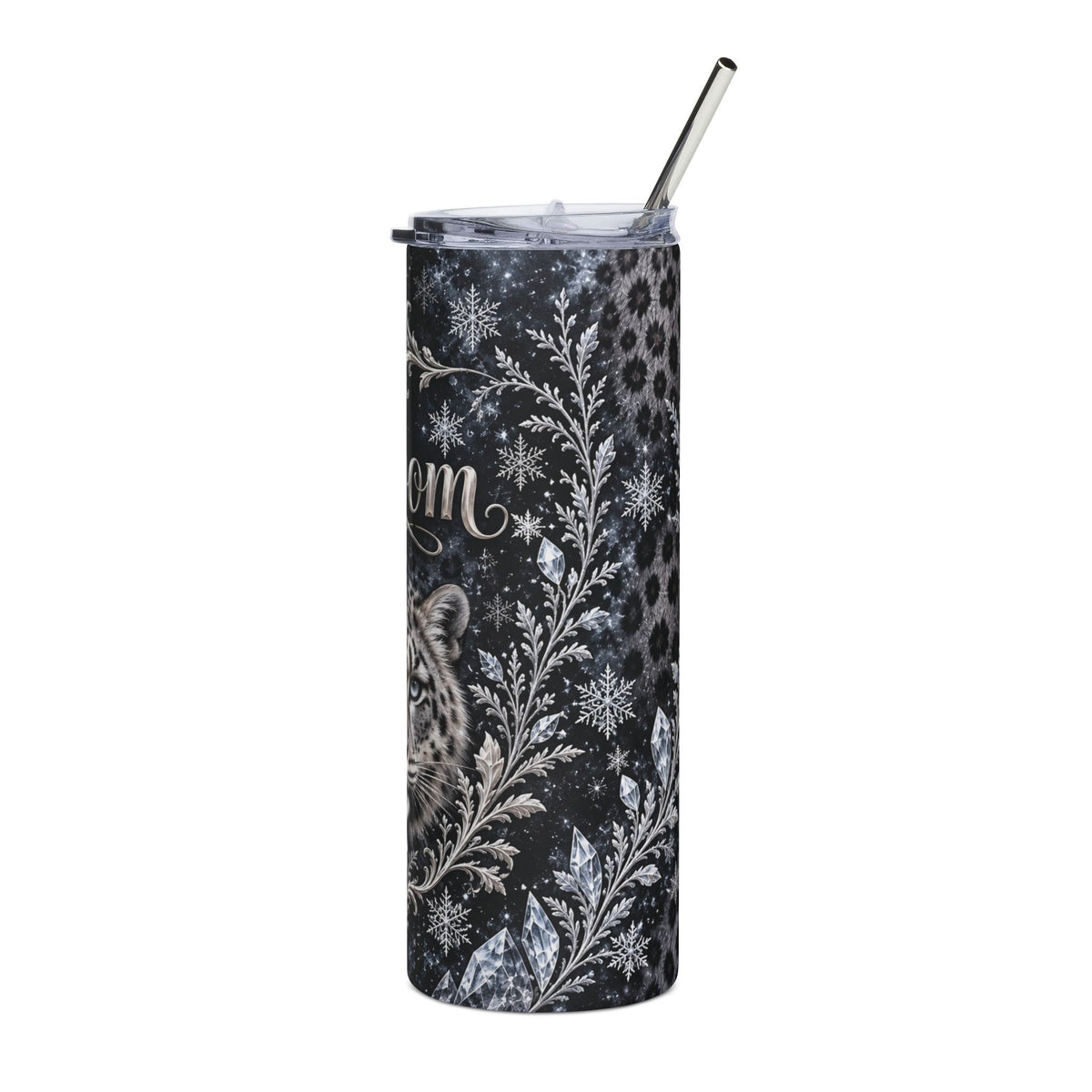 Snow Leopard Groom Tumbler – Icy Silver Winter Wedding Gift, 20 oz
