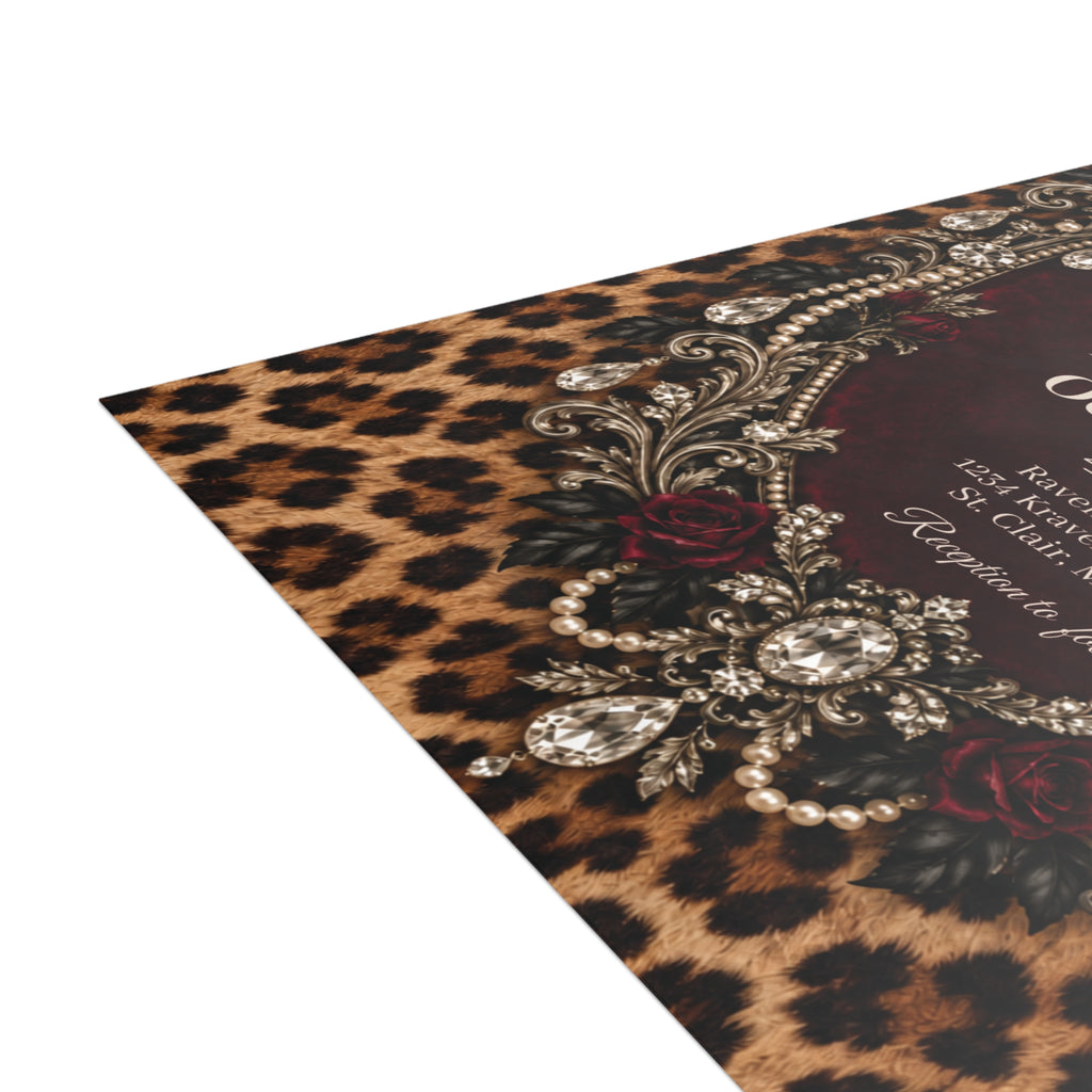 Wildly in Love Personalized Wedding Invitations – Cheetah & Burgundy Roses, 5×7