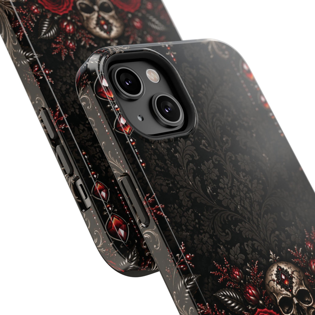 Where Shadows Bloom Gothic Phone Case — Skull & Burgundy Roses Impact-Resistant Case