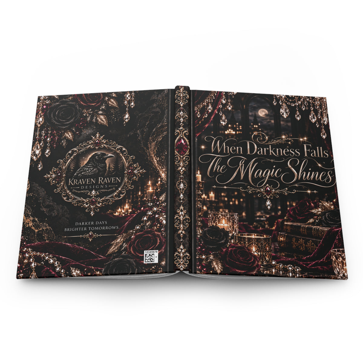 Champagne After Dark Hardcover Journal — “When Darkness Falls, The Magic Shines” Gothic Lined Notebook