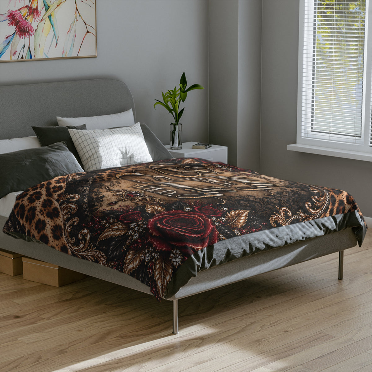 Wildly In Love™ Beautifully Fierce. Elegantly Wild. | Luxury Leopard & Burgundy Rose Throw | Kraven Raven Designs