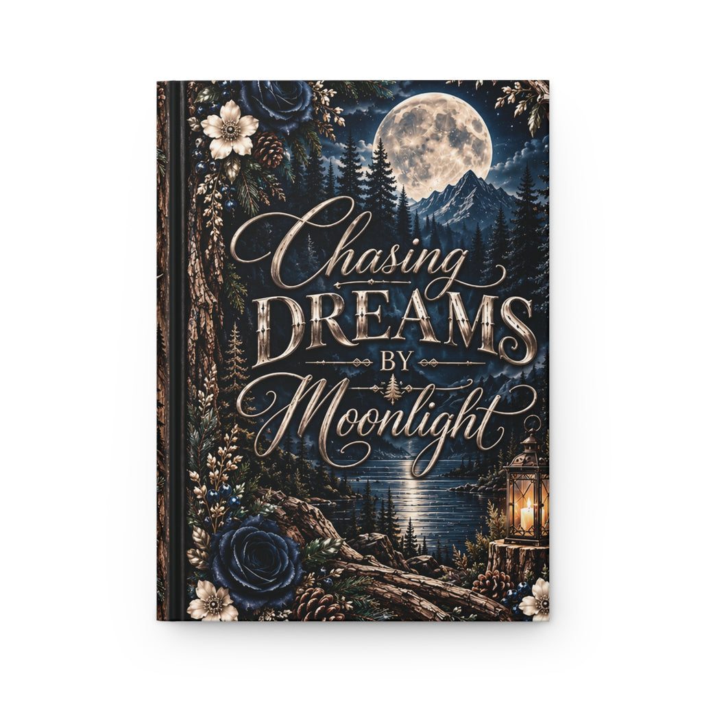 Moonlit Timber Hardcover Journal — “Chasing Dreams by Moonlight” Rustic Woodland Lined Notebook