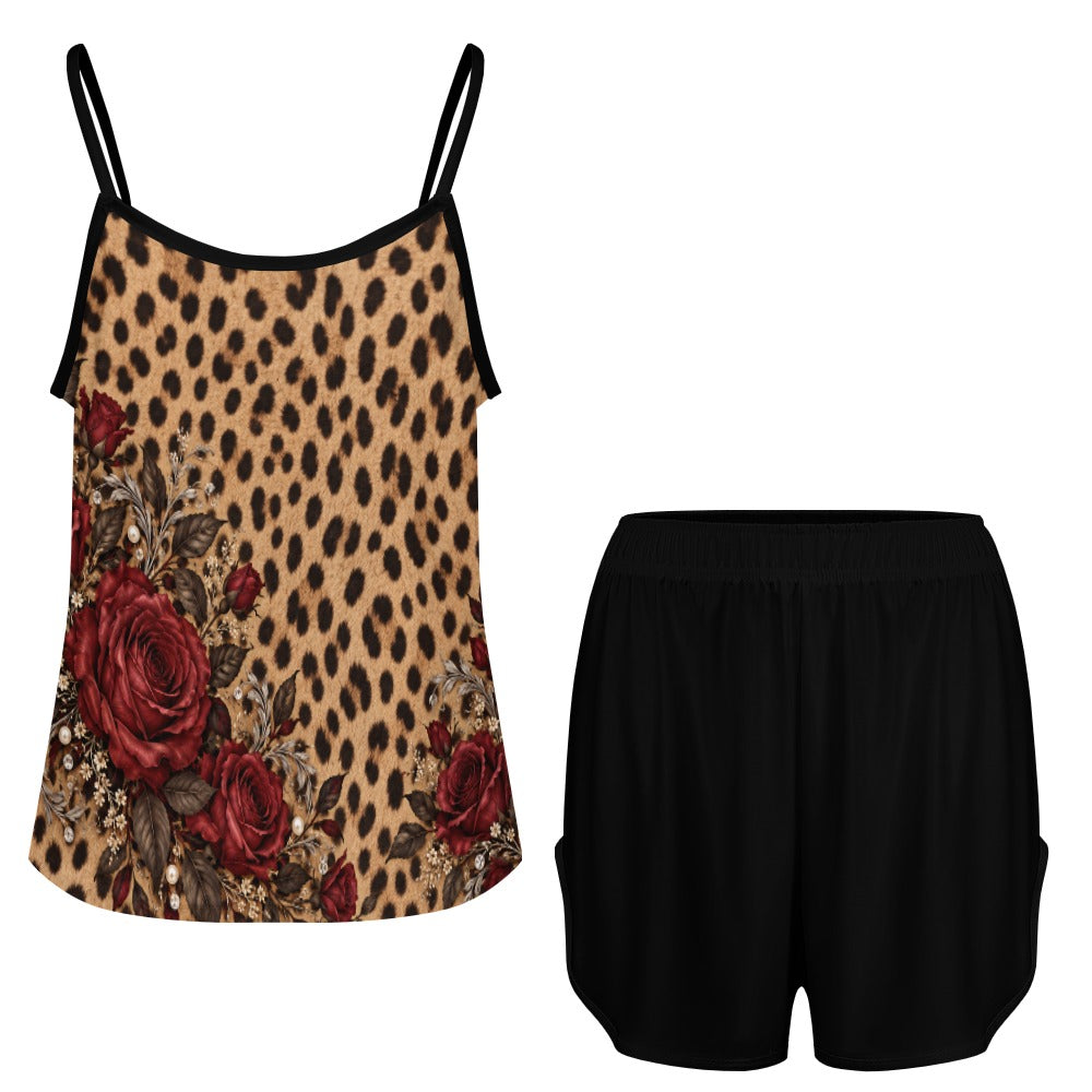 Wildly in Love Cheetah & Burgundy Rose Cami Pajama Set