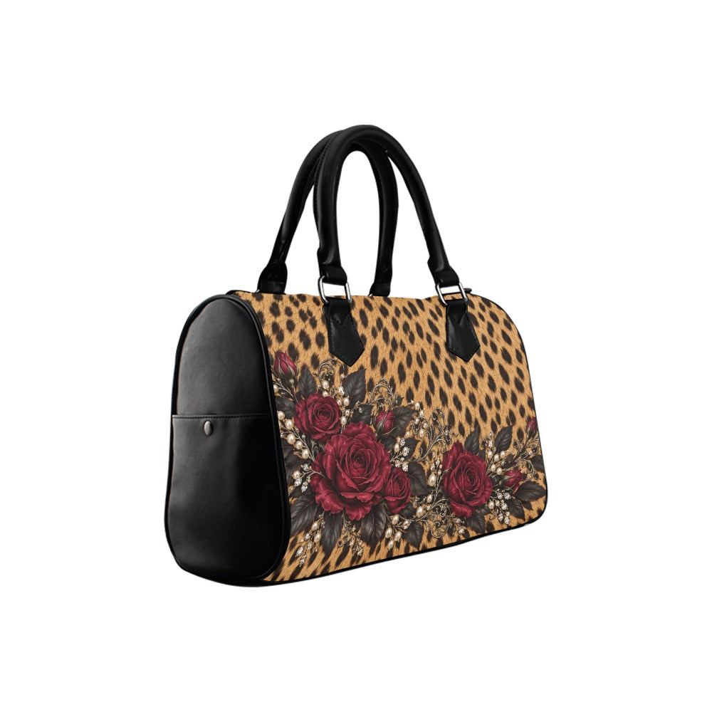 Wildly in Love Cheetah & Burgundy Rose Handbag