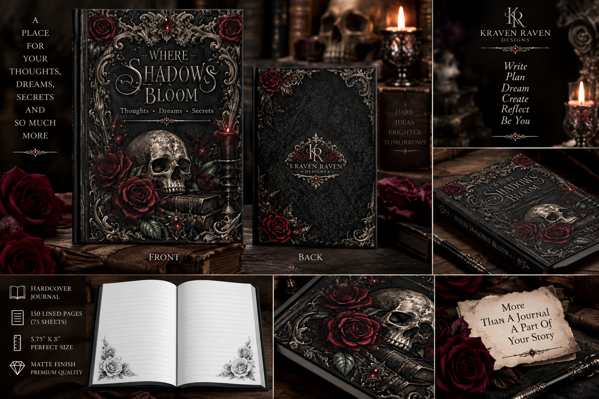 Where Shadows Bloom — Elegant Gothic Hardcover Journal | Lined Notebook