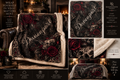 Personalized Elegant Gothic Sherpa Blanket — Custom Family Name, Skull & Burgundy Roses