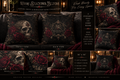 Where Shadows Bloom — Gothic Skull & Burgundy Rose Faux Linen Pillow