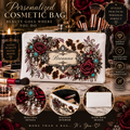 Personalized Cowhide & Burgundy Rose Cosmetic Bag — Custom Name Makeup Pouch