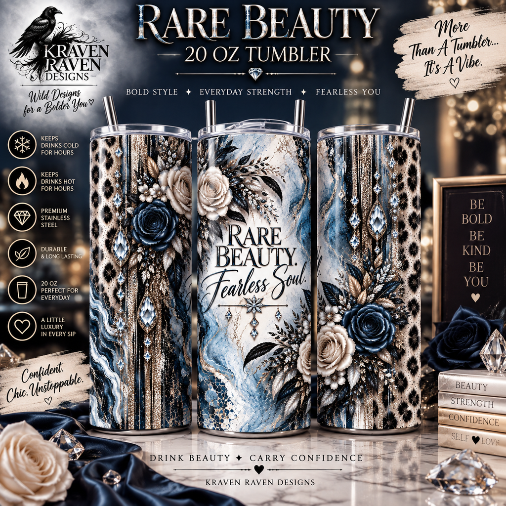Snow Leopard 20oz Tumbler — “Rare Beauty. Fearless Soul.” Floral Insulated Travel Cup