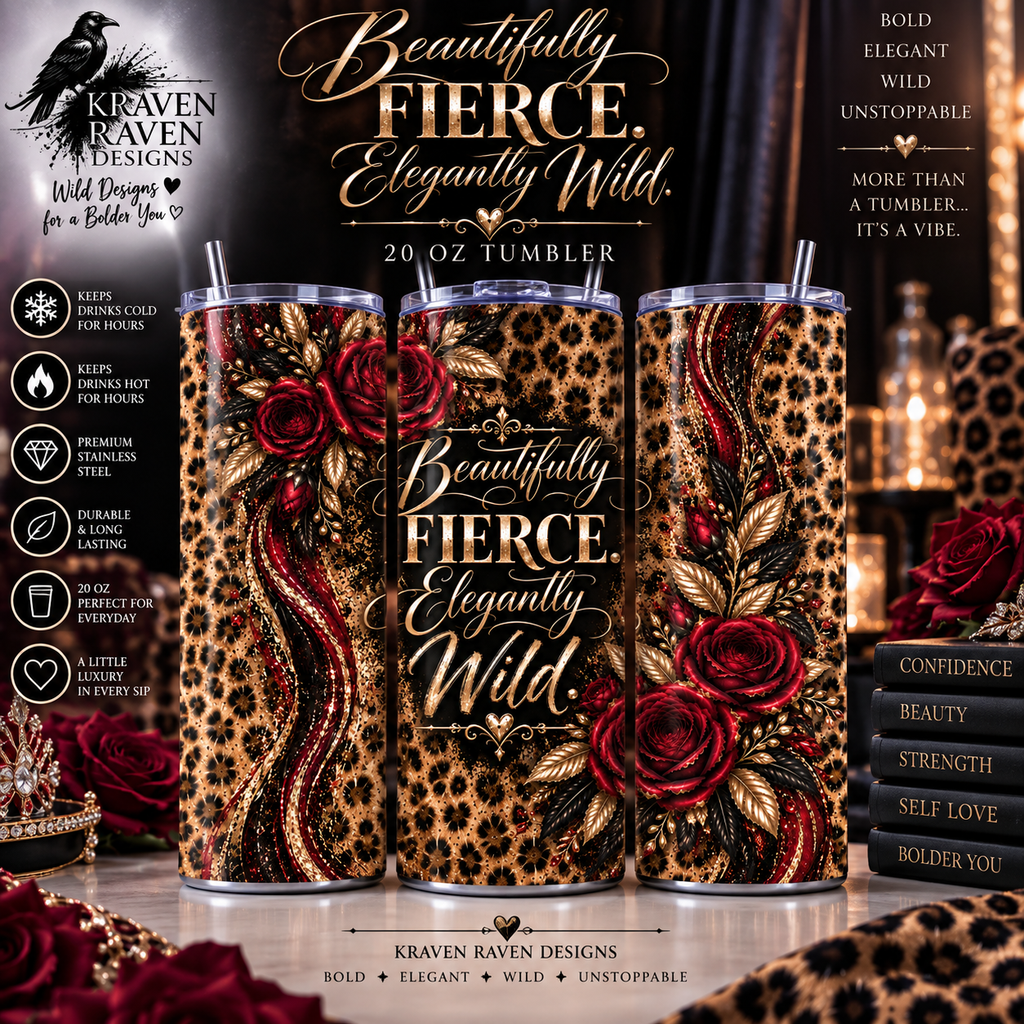 Wildly in Love 20oz Tumbler — “Beautifully Fierce. Elegantly Wild.” Leopard Print Floral Travel Cup