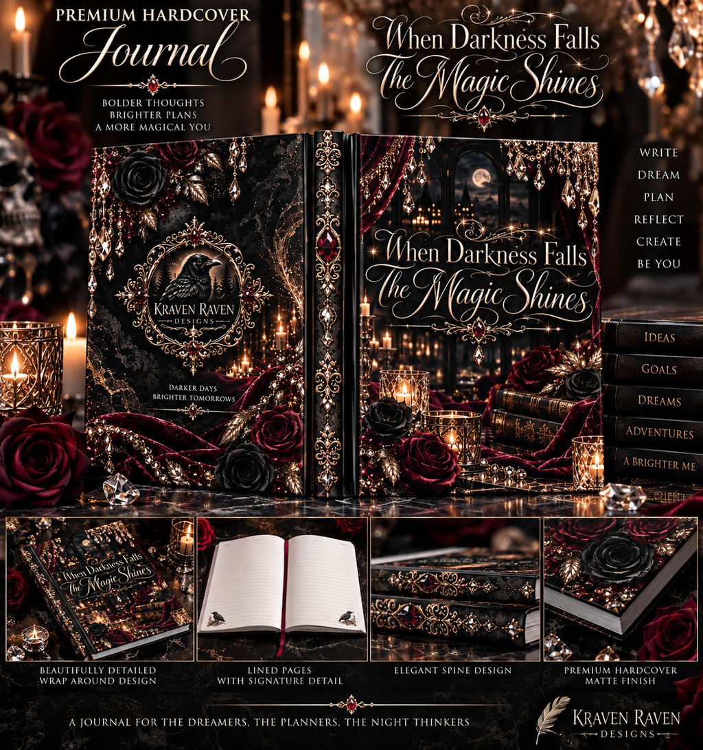Champagne After Dark Hardcover Journal — “When Darkness Falls, The Magic Shines” Gothic Lined Notebook