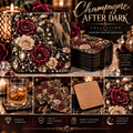 Champagne After Dark Corkwood Coaster Set — Burgundy Roses, Champagne Florals & Crystal