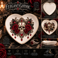 Elegant Gothic Heart Ceramic Trinket Tray — Skull, Burgundy Roses & Ruby Jewels
