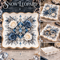 Snow Leopard Scalloped Ceramic Trinket Tray — Icy Blue Roses, Crystals & Winter