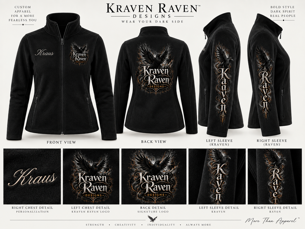 Kraven Raven Women’s Smooth Fleece Jacket — Personalized Gothic Raven Full-Zip Jacket