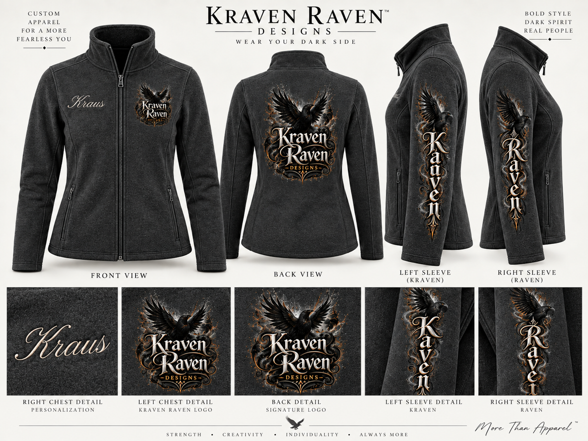 Kraven Raven Women’s Smooth Fleece Jacket — Personalized Gothic Raven Full-Zip Jacket