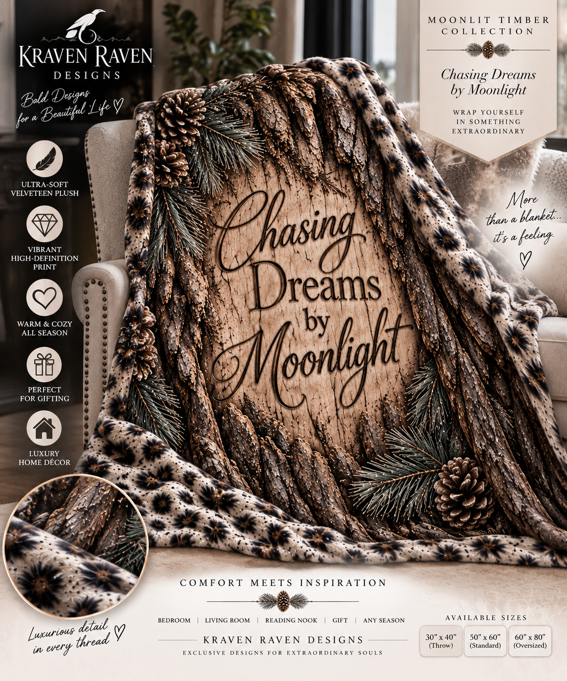 Moonlit Timber™ Velveteen Plush Blanket – Chasing Dreams by Moonlight